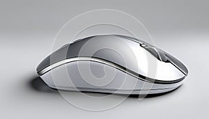 Sleek silver wireless computer mouse on a light gray background