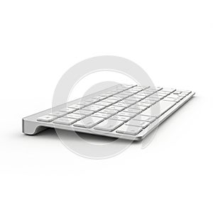 Sleek Silver Wireless Keyboard with White Keys on a White Background computer technology