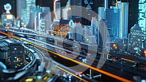Sleek smart city with real-time big data visualization of traffic, energy, and communications. Big data visualization