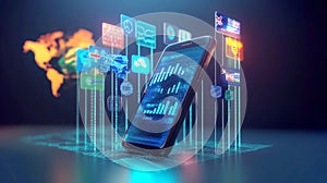 Futuristic smartphone showcases immersive AI and digital interface with neon elements