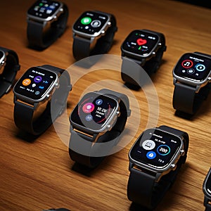 Sleek Smartwatches: Modern Display, Dark Interface, Stylish Design photo