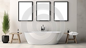 Sleek And Stylized 3d Mockup Of White Bathtub In Neutral Bathroom
