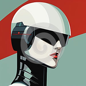 Sleek And Stylized Portrait Of A Woman In A Helmet And Aviator photo