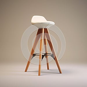 Sleek And Stylized White Stool On Wooden Base