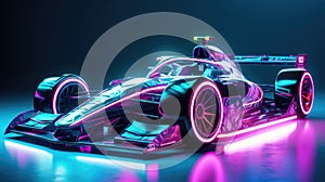 Sleek team motorsports racing car with neonic lighting photo