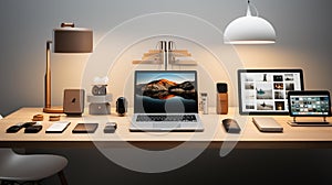 Sleek Tech Collection: Modern Devices on Clean White Table