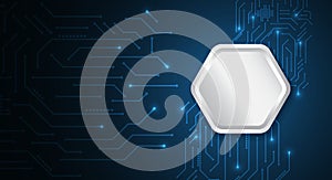 A sleek tech-themed background featuring glowing circuit lines and a metallic hexagonal frame, creating a modern, futuristic