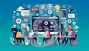 Tech Startup and App Development Flat Vector