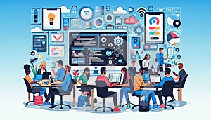 Tech Startup and App Development Flat Vector