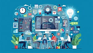 Tech Startup and App Development Flat Vector