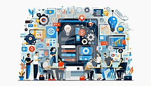 Tech Startup and App Development Flat Vector