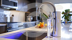 A sleek UV lightequipped water filtration system under a kitchen sink ensuring the removal of toxins and heavy metals