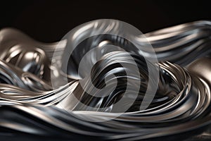 Sleek Waves: Industrial Silver and Pewter 3D Render with Modern Minimalist Desig