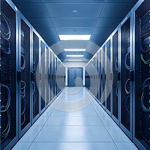 Modern Data Center Server Racks for Cloud Computing and Network Infrastructure