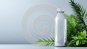 Minimalistic white bottle with green leaves