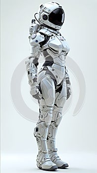 Sleek white robot with futuristic design and helmet