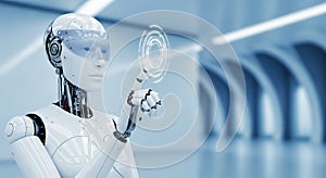 Futuristic Robot Interacting with Digital Interface