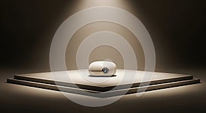 Sleek White Tech Device on Spotlighted Pedestal