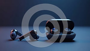 Sleek Wireless Earbuds in Charging Case with Blue LED Glow