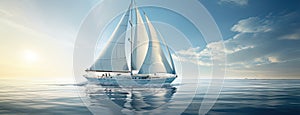a sleek yacht with full sails, leaning into the wind as it gracefully maneuvers through the open sea, showcasing the