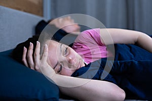 Sleep Apnea Snoring Disturbance. Angry Woman