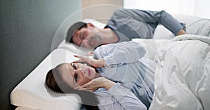 Sleep Apnea Snoring Disturbance. Angry Woman