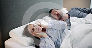 Sleep Apnea Snoring Disturbance. Angry Woman