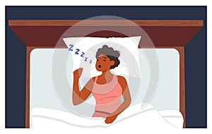 Sleep Apnea, Snoring, Fast Asleep Concept. Young Woman Lying In Bed Loudly Snore With Open Mouth While Deep Sleep