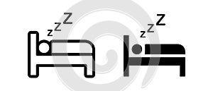 Sleep on the bed vector icon set. Sleeping, rest symbol