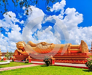 Sleep buddha in temple Vientiane, Laos , They are public domain