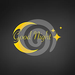 Sleep design background, zzz moon, good night sign and stars, vector illustration, isolated on black background.