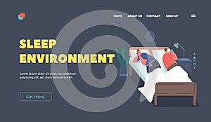 Sleep Environment Landing Page Template. Internet Addiction, Family Problems. Young Couple Lying in Bed with Smartphones