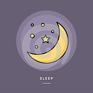 Sleep, flat design thin line banner. Vector illustration.