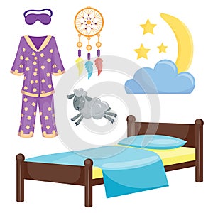 Sleep icons vector illustration set collection nap icon moon relax bedtime night bed time elements.