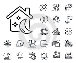 Sleep line icon. Night house sign. Plane jet, travel map and baggage claim. Vector