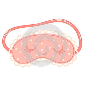 Sleep mask. Cute pink sleeping mask with closed eyes and eyelashes. Night accessory to sleep, travel and recreation.