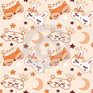 Sleep mask in the form of cute animal faces, sheep, rabbit and fox.