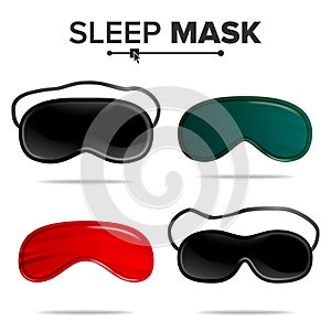 Sleep Mask Set Vector. Illustration Of Sleeping Mask Eyes. Help To Sleep Better