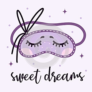 Sleep mask vector icon. Cute night wear with painted closed eyes, eyelashes. Cozy accessory for evening relaxation, dreams