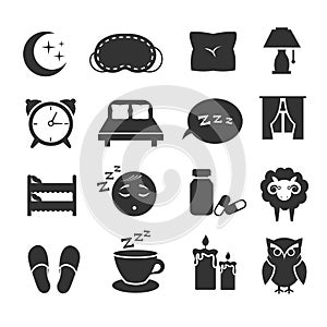Sleep, night relax, pillow, bed, moon, owl, zzz vector icons sleeping symbols set photo