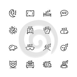 Sleep related icons in thin line style with  stroke