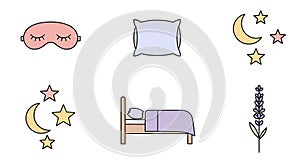 Sleep and Relaxation Essentials Vector Icon Set
