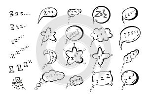 Sleep symbols set in sketch cartoon style