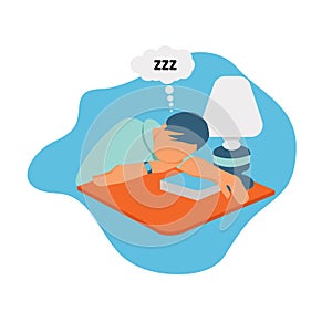Sleep on the table flat illustration, for waiting page, blue colors