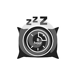 Sleep time black glyph icon. Time management concept. Healthy lifestyle. Sign for web page, mobile app, button, logo. Vector