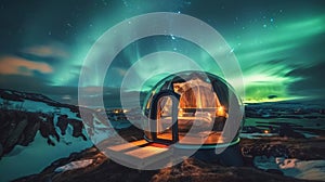 Sleep under the stars in a transparent bubble tent surrounded by the otherworldly beauty of the Northern Lights