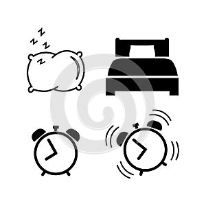 Sleep and wake up Icon set alarm clock, pillow