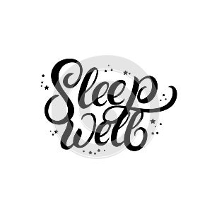 Sleep well hand written lettering with stars.