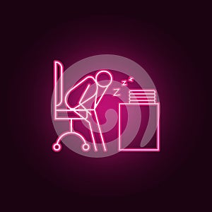 sleep at work outline icon. Elements of Lazy in neon style icons. Simple icon for websites, web design, mobile app, info graphics