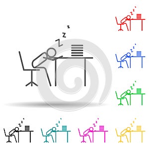 sleep at work outline multi color style icon. Simple thin line, outline vector of lazy icons for ui and ux, website or mobile